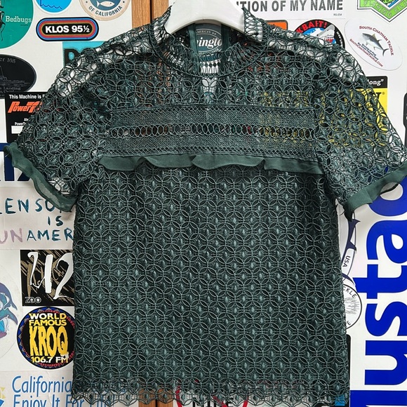 Zara Women's Blouse Short Sleeve Green Crochet Size XS EUC - Picture 6 of 6